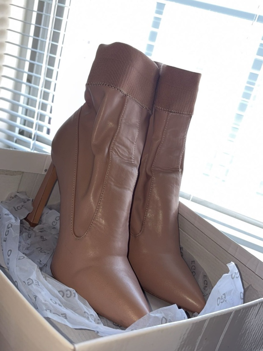 EGO Pointed Sock Booties in Taupe Brown